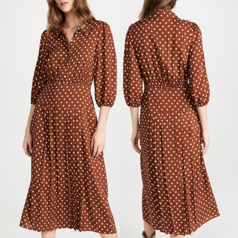 RIXO London Izzy Copper Polka Dot Midi Dress Kate Middleton Style Size L US 10 - Picture 2 of 9